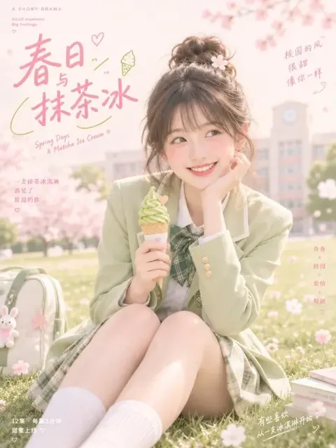 《抹茶味夏天》短剧封面，校园题材
